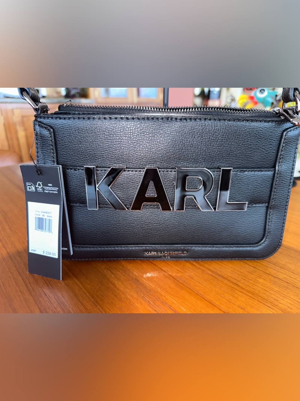 ✨ Karl Lagerfeld Paris Logo Mini Shoulder Bag – NWT Black Leather Baguette - Picture 7 of 12